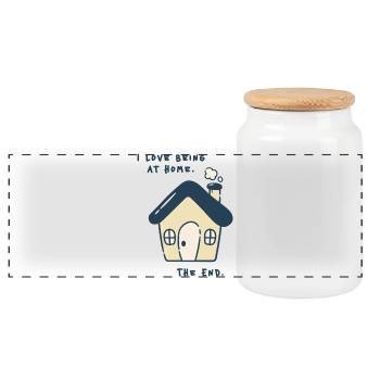 I love being at home – Introverted statement - Panoramic Cookie Jar with Wooden Lid - white - Front