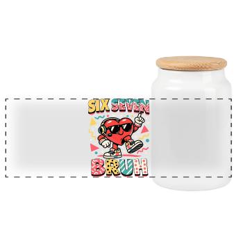 67 Six Seven Meme Cool Valentine's Day - Panoramic Cookie Jar with Wooden Lid - white - Front