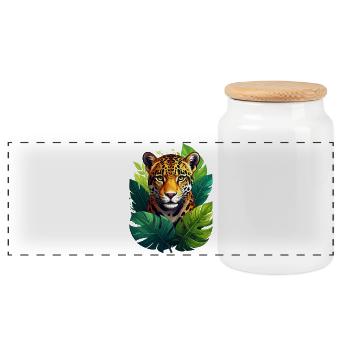 A jaguar in the jungle - Panoramic Cookie Jar with Wooden Lid - white - Front
