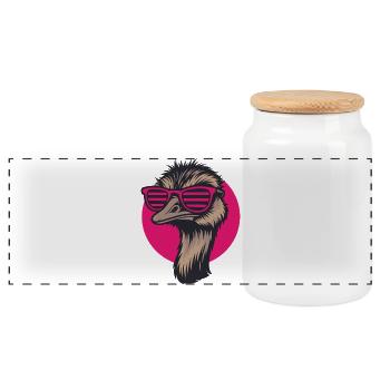 Bouquet with sunglasses, Nandu, Emu - Panoramic Cookie Jar with Wooden Lid - white - Front