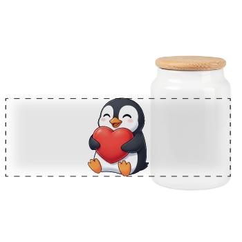 Dessin animé Pingouin mignon Saint-Valentin Amour du cœur - Boîte à biscuits avec couvercle en bois - blanc - Devant