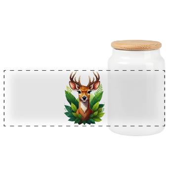 A deer or deer in the forest - Panoramic Cookie Jar with Wooden Lid - white - Front