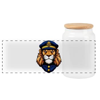 Police Löwe - Panoramic Cookie Jar with Wooden Lid - white - Front
