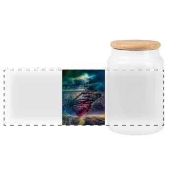Butterfly under Storm Light - Panoramic Cookie Jar with Wooden Lid - white - Front