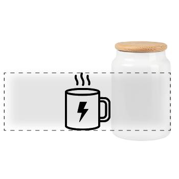Kaffee Tasse Blitz Energie - Panorama Keksdose mit Holzdeckel - Weiß - Vorne