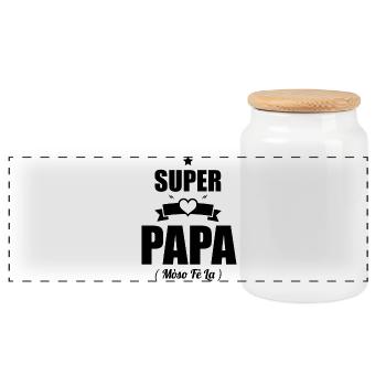 Super Papa Gift - Mòso Fè La T-shirt - Panoramic Cookie Jar with Wooden Lid - white - Front
