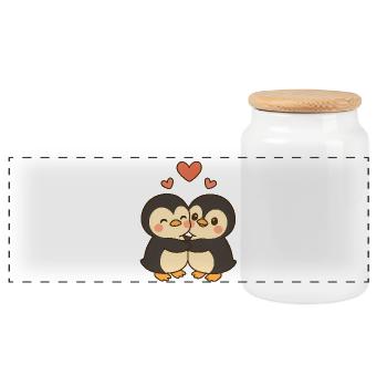 Penguin Couple Love - Panoramic Cookie Jar with Wooden Lid - white - Front
