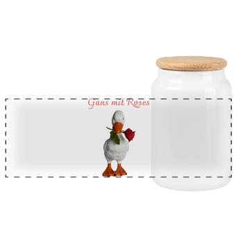 Goose with Rose – Playful Figurine - Panoramic Cookie Jar with Wooden Lid - white - Front