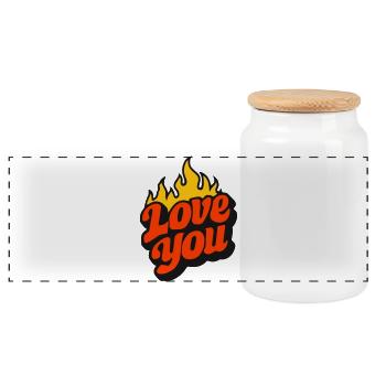 Love You with Flames - Panoramic Cookie Jar with Wooden Lid - white - Front