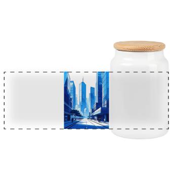 Ville à l’architecture moderne en bleu - Boîte à biscuits avec couvercle en bois - blanc - Devant