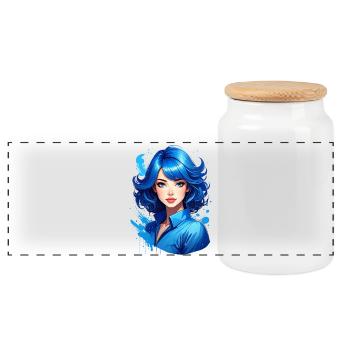 Jeune femme aux cheveux bleus - Boîte à biscuits avec couvercle en bois - blanc - Devant