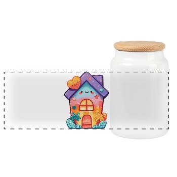 Pastellkawaii Häuschen Design - Panorama Keksdose mit Holzdeckel - Weiß - Vorne