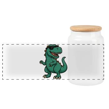 Dino with sunglasses cartoon - Panoramic Cookie Jar with Wooden Lid - white - Front