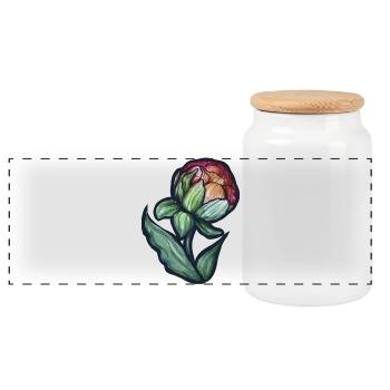 Aquarell Pfingstrosenblüte - Panorama Keksdose mit Holzdeckel - Weiß - Vorne