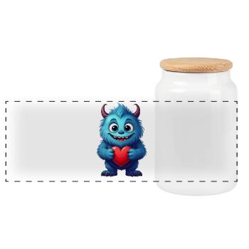 Monstre bleu mignon avec un cœur – Saint-Valentin - Boîte à biscuits avec couvercle en bois - blanc - Devant