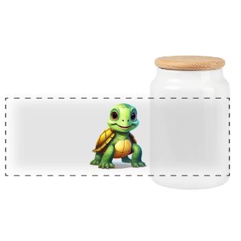 Turtle - Panoramic Cookie Jar with Wooden Lid - white - Front