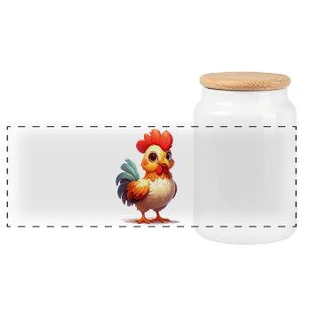 Cute Rooster - Panoramic Cookie Jar with Wooden Lid - white - Front
