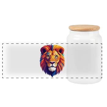 Lion's Head - Panoramic Cookie Jar with Wooden Lid - white - Front