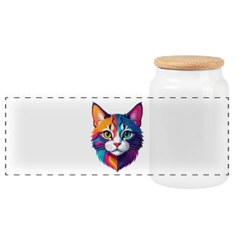 Katze - Panorama Keksdose mit Holzdeckel - Weiß - Vorne