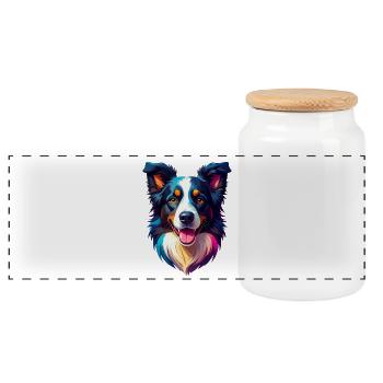 Border Collie - Panorama Keksdose mit Holzdeckel - Weiß - Vorne