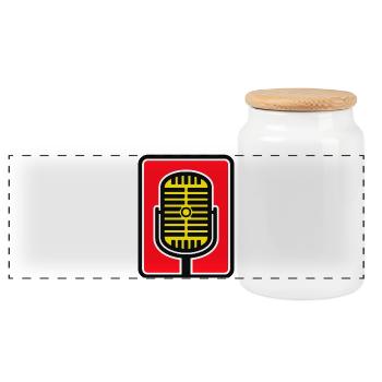 Vintage Mic Icon in Bold Red - Panoramic Cookie Jar with Wooden Lid - white - Front