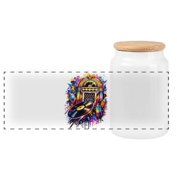 Juke-box coloré dans un style graffiti avec disque vinyle - Boîte à biscuits avec couvercle en bois - blanc - Devant