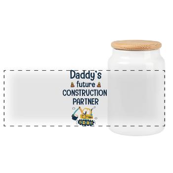 Daddy's future construction partner - Panoramic Cookie Jar with Wooden Lid - white - Front