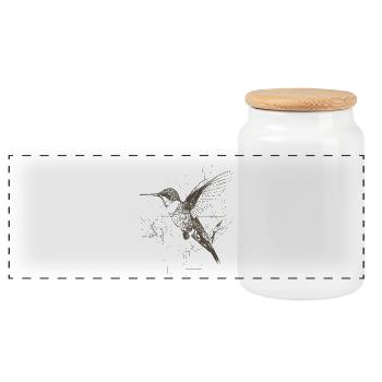 Geometric Hummingbird with Net - Panoramic Cookie Jar with Wooden Lid - white - Front