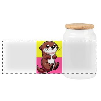 otter - Panoramic Cookie Jar with Wooden Lid - white - Front