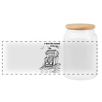 Ground floor beach chair I holiday I seal I seagull I beach - Panoramic Cookie Jar with Wooden Lid - white - Front