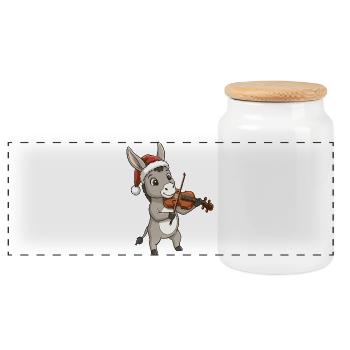 Christmas Donkey Mule Playing Violin Art - Panoramic Cookie Jar with Wooden Lid - white - Front