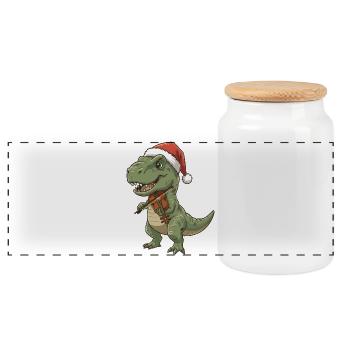 Dinosaure T-Rex de Noël jouant du violon - Boîte à biscuits avec couvercle en bois - blanc - Devant