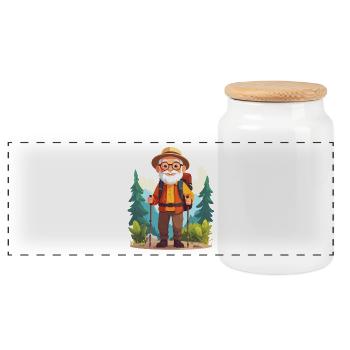 Happy grandpa on a hike - Panoramic Cookie Jar with Wooden Lid - white - Front
