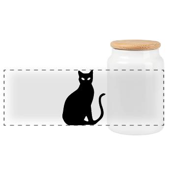 Black Cat Silhouette Gift Cat Lover - Panoramic Cookie Jar with Wooden Lid - white - Front