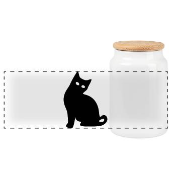 Cat Silhouette Black Gift Cat Lover - Panoramic Cookie Jar with Wooden Lid - white - Front