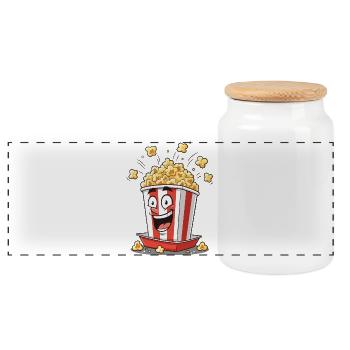 Popcorn Bucket Cartoon Spaß - Panorama Keksdose mit Holzdeckel - Weiß - Vorne
