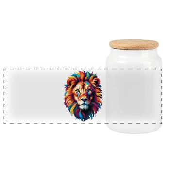 lion - Panoramic Cookie Jar with Wooden Lid - white - Front