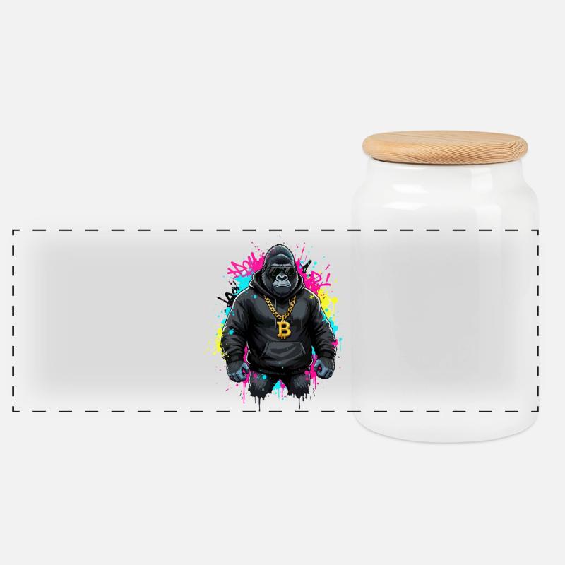 Gorilla-Krypto-Streetwear-Bitcoin - Panorama Keksdose mit Holzdeckel - Weiß