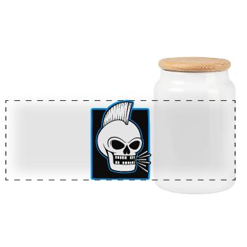 Skull Mohawk Punk Graphic - Panoramic Cookie Jar with Wooden Lid - white - Front