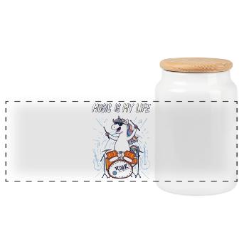 La musique, c’est ma vie – Licorne à la batterie - Boîte à biscuits avec couvercle en bois - blanc - Devant