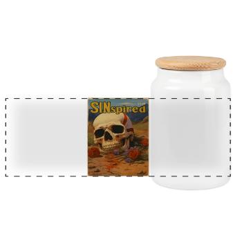 SINspired Totenkopf Vintage Cover Motiv - Panorama Keksdose mit Holzdeckel - Weiß - Vorne