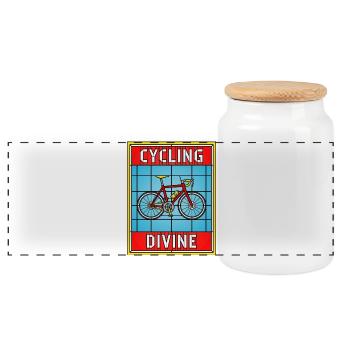 Stained Glass Bicycle Divine - Panoramic Cookie Jar with Wooden Lid - white - Front