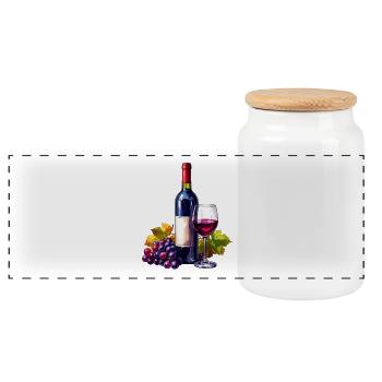 Red Wine / Wine - Panoramic Cookie Jar with Wooden Lid - white - Front