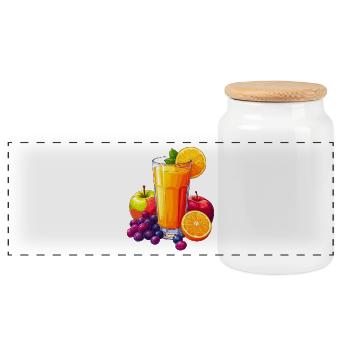 Multivitaminsaft - Panorama Keksdose mit Holzdeckel - Weiß - Vorne