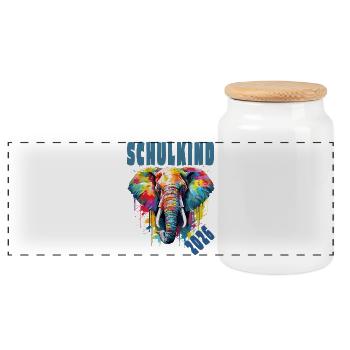 Inscription à l’école d’animaux Elephant Schoolchild 2026 - Boîte à biscuits avec couvercle en bois - blanc - Devant