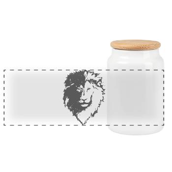 Löwe Silhouette - Panorama Keksdose mit Holzdeckel - Weiß - Vorne