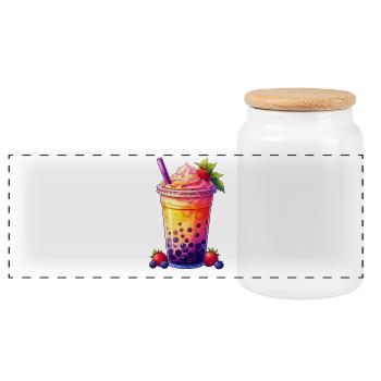 Bubble Tea - Panoramic Cookie Jar with Wooden Lid - white - Front