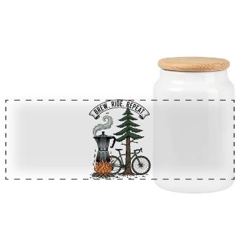 Gravure sur bois de moto Moka Brew Ride Repeat - Boîte à biscuits avec couvercle en bois - blanc - Devant
