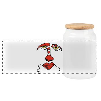 Abstract face with stripes - Panoramic Cookie Jar with Wooden Lid - white - Front