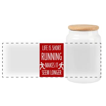 Life Is Short Running Makes It Seem Longer Funny - Panoramic Cookie Jar with Wooden Lid - white - Front